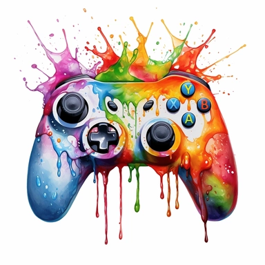 Melting,Gaming,Controller,Watercolor,clipart,hyper realistic,color splash,white background