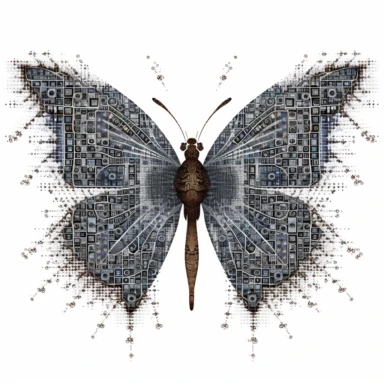 clipart of geometric butterfly, matrix code, intricate, sacred geometrical patterns, on white background