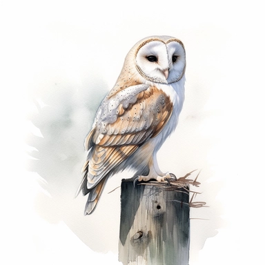 watercolor for a clipart with a white background of a barn owl, hyperrealism, painted by Sally Storch