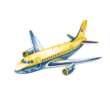 Travel Watercolor Clipart, airplane 19 yellow girly , single object,isolated on white background, highly detailed, hand painted watercolor illustration by Cath Kidston, Emma Bridgewater,white background for removing background--no text shadow font watermark