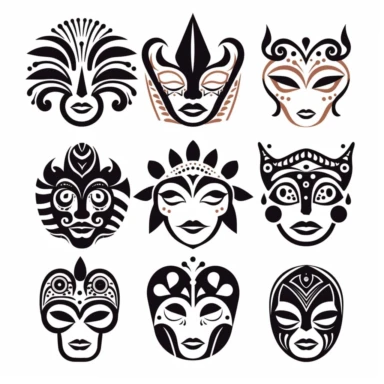 carnival masks ,simplified monochrome lineart vector outline , glyph icon style, clipart, svg cut file
