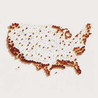 2D a clipart US map covered with bullets, transparent background