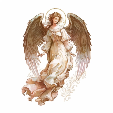 vintage angel, watercolor illustration, clip art, high-quality, Warm color palette, Pastel colors, watercolor style, Intricate details, White background