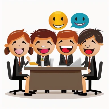 prompt clipart smiling office workers having a meeting with white backround