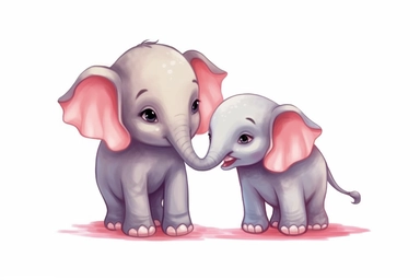 cute baby elephant playing with its sibling Clipart, On White Background, Spaced out, Vector Graphic,