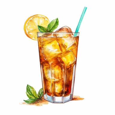 long island iced tea watercolor cocktail, realistic clipart, white background