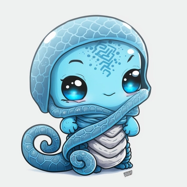 frozen snake, chibi clipart, light Blue color