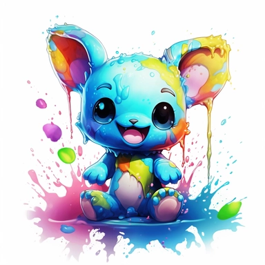 Stitch, Chibi and Kawaii Style, clipart, colorful splash, splash background