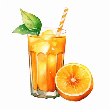 Orange fruit juice drink watercolor clipart, white background