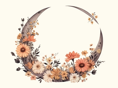 vintage pressed flowers, in a crescent moon shape, for a T-shirt graphic, minimalist, white background with margins, clipart style