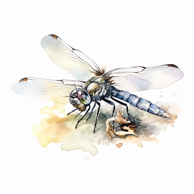 dragon fly eating another small bug clipart watercolor, white background