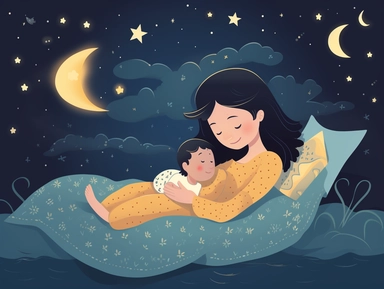 The clipart shows a mother and child snuggled up in bed, with the mother reading a bedtime story, stars twinkling around them.