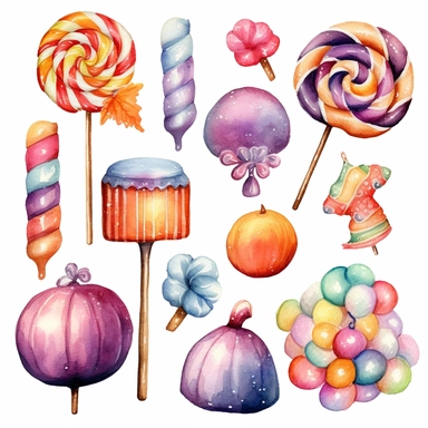 watercolor clip art, colorful halloween candies