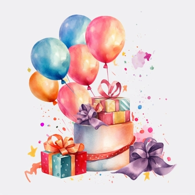 create a clipart of a happy birthday banner, watercolor, mix of vibrant and pastel colors, realistic, against a white background