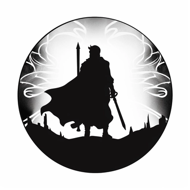 monochrome, clipart, sihouette of Celtic warrior wearing cloak, minamalism,