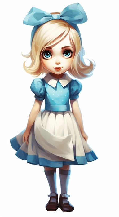cartoon images vector free cliparts, cute alice little baby girl,digital watercolor, illustration pixar style, dark turquoise and light white, detailed costumes, blink-and-you-miss-it detail, aurorapunk, white background, light brown and light blue