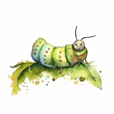 a harmonious caterpillar clipart with watercolor illustration,full body shot,8k,etsy style, white background