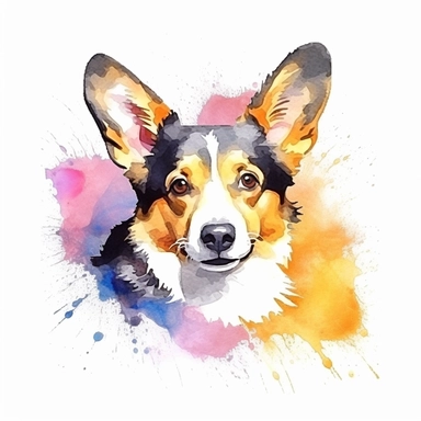 Cardigan Welsh Corgi, dog, water color style, clipart, white background