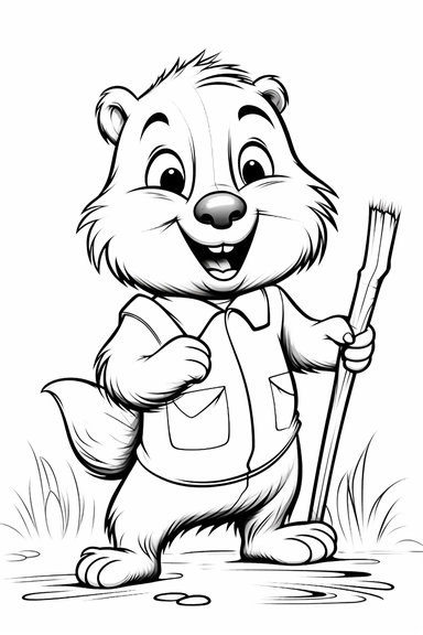 pixar beaver clipart, simple line art, isolated on white background, full body, stroke line art, for toddler coloring, 8k