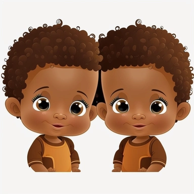 2 adorable and cute fraternal twins, happy or smiling with light brown eyes, animated, biracial baby boys, multiple poses, on white background, clipart