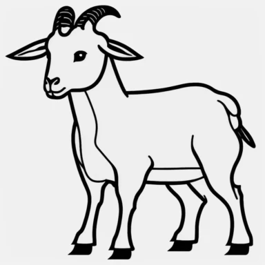Simple outline of a Billy goat, kids cartoon, minimalist, black on white, lineart, 2d flat file, silhouette, clipart, uninterrupted outline as in an svg, perfect outline corners, make it an outline svg and fill color white, exact outline, the line should not be thickened, the line should not be thicker or thinner, the outline of the line should be thin, maximum 1 millimetre.