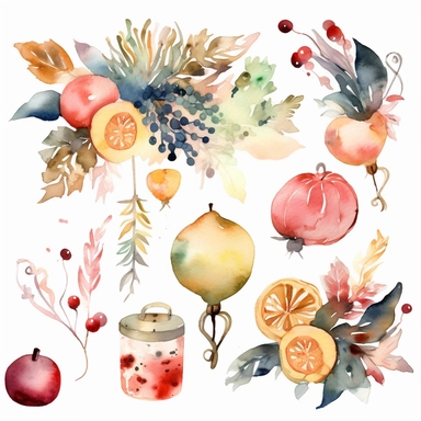 happy new year theme watercolor clipart white background