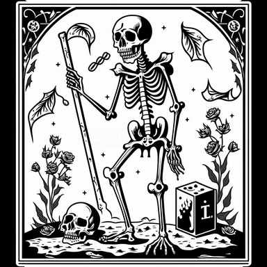 clipart black and white vector illustrations of death tarot card, vector illustration, skeleton smoking joint