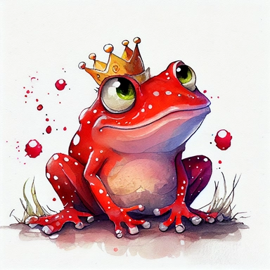 funny red rubby with diamond shine color, magic frog with funny dots, cartoon style, white background, black outside lines, designs, white background, watercolor pencil drawing, small details, digital art, clipart, super acurate, –testp, pixar,