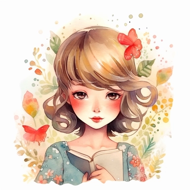 taylor swift, folk art, watercolor, clipart elements, kawaii, white background