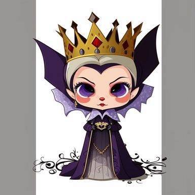 witchDisney baby 1 year old chibi style crown detailed happy little eyes kawaii style happy small and detailed mouth sharp and detailed with smile rounded face delicate detailed purple dress with a black cape crisp and detailed hands behind feet chibi style hand drawn like watercolor on clip 32k paper art