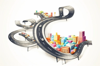 a close up of a infinite loop highway on a white background, james gilleard and james jean, escher, trending on artisation, connectedness, scutoid, mit technology review, by Sam Spratt, dan mcpharlin : : ornate, wormholes, tetris, monolithic, stylized stl, clipart icon, simple 4 colors from gray to metalic blue, vector-based, sharp border, plane color and very define