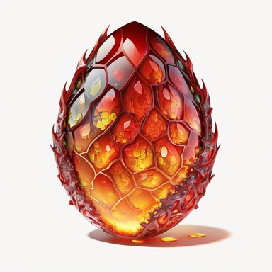 flaming red dragon egg, gems, painting, clipart, no text, white background