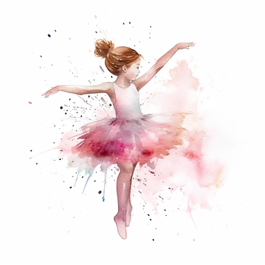 watercolor style, little ballerina girl of 5 years old clipart, isolated on white background, hd ar 32:40