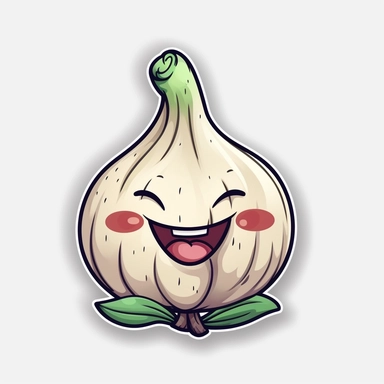 cute Garlic, happy and smiling, bold line, clipart, sticker, white background, no shadow, 8k detail
