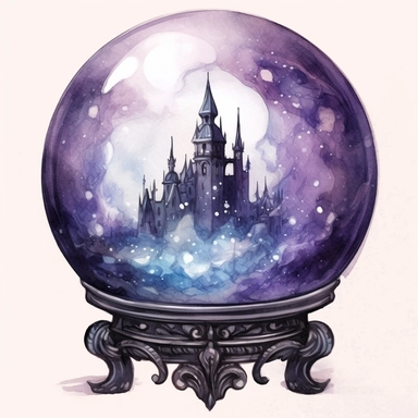 Cute Beautiful BlackGothic Crystal Ball watercolor Sublimation Clipart,Cartoon, hyper realistic, intricate detail, illustration style,high solution,on the white background