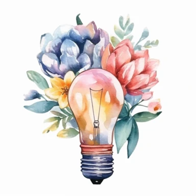Watercolor Floral Lightbulb Clipart, isolated on white background