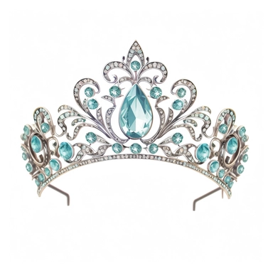 silver quinceanera tiara, aqua diamonds, white background, clip art, semi realistic