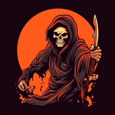 Comic book Grim reaper , shirt design , anime style grim reaper , kwaii grim reaper ,Cute Reaper , simple drawing , kwaii reaper design , logo , PFP , kwaii clip art reaper , Unique shirt design , cartoon style reaper , colourful anime background
