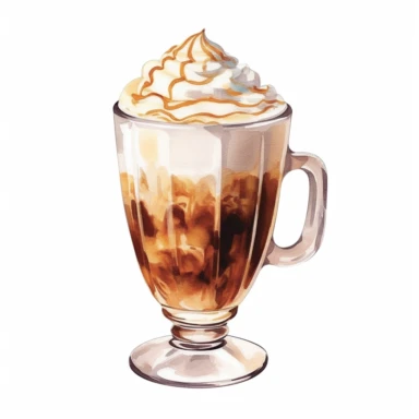 watercolor ultra realistic and hyper detailed illustration of irish coffee, clipart, white background