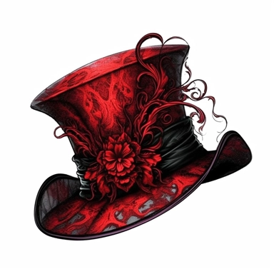 Victorian Gothic fancy formal woman's hat, Lace, dark Gloomy shades of red, mysterious, fantasy, highly detailed, 32k, isolated on a white background, clipart