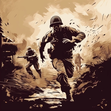 World war 2 soldier combat in a cool clip art style design. illustrator + clip art + award winning graphic design + graphic art