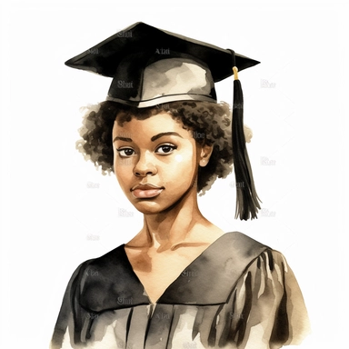 watercolor black female student graduation clipart on a white background