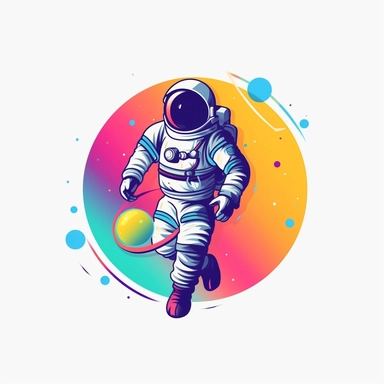 astronaut, rainbow, Clipart Design, white background, vector illustration, flat vector, rounded forms, vibrant colors, colorful, Figma, dribbble, Adobe Illustrator