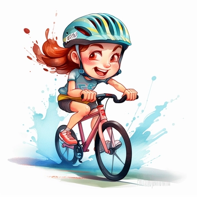 a watercolor painting of chibi Triathlete girl riding a triathlon bicycle, wearing bicycle helmet, wearing a triathlon gear, with athletic outfits, full body, smiling, both hands over the aerobars, Sport graphics, action clipart, 8k, watercolor, isolated on white background, 3d