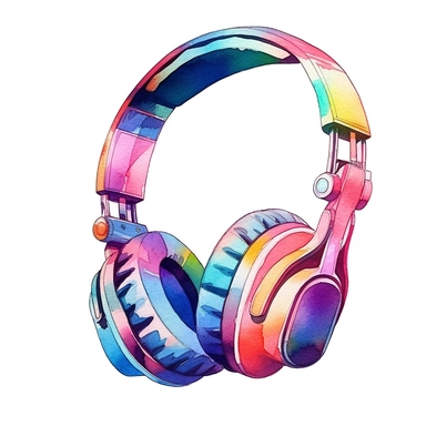 over-ear headphones, 90s Retro style Sublimation Clipart, watercolor, isolated on white background
