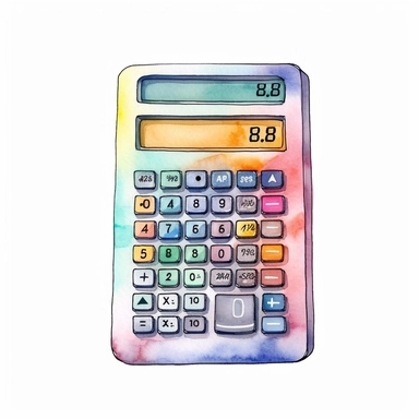 Calculator watercolor,simple Watercolor, hyper realistic, white background, white margins, 16k, ultra detailed clipart, cut out image, hand - drawn, whimsical manhwa style, ultra HD, sharp and clean art