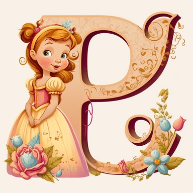 cute clipart for childrens book letter P happy disney princess theme