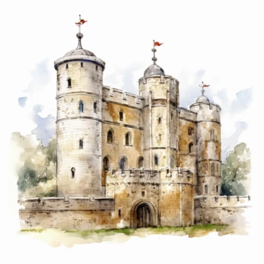 tower of London UK, watercolour illustration clipart, extremely detailed, 4k, high quality, isolated on white background