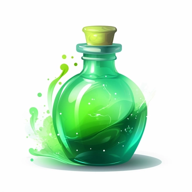 cute fairy tale clipart Magic potion on white background - A bright green potion that glows with a warm light, this elixir has powerful healing properties. One sip of this tonic will cure any ailment or injury.