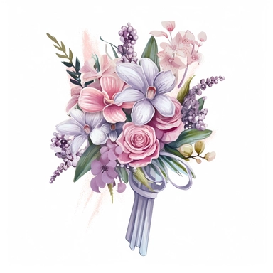 Bride's bouquet, Wedding small Flowers, PNG Clipart, Illustration clipart, 4K, extremely detailed Sublimation Clipart,Cartoon,hyper realistic, intricate detail, illustration style,high solution,on the white background
